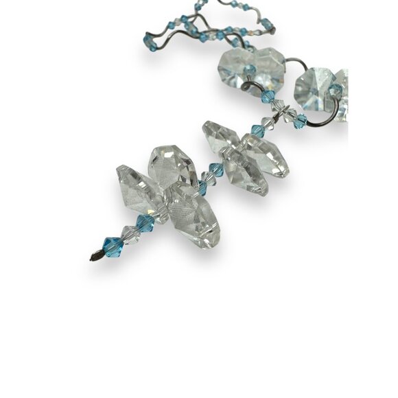 Crystal & Sterling Silver Necklace With Blue & Clear Beads 16" + 2" Dangle Zigza - Picture 3 of 7